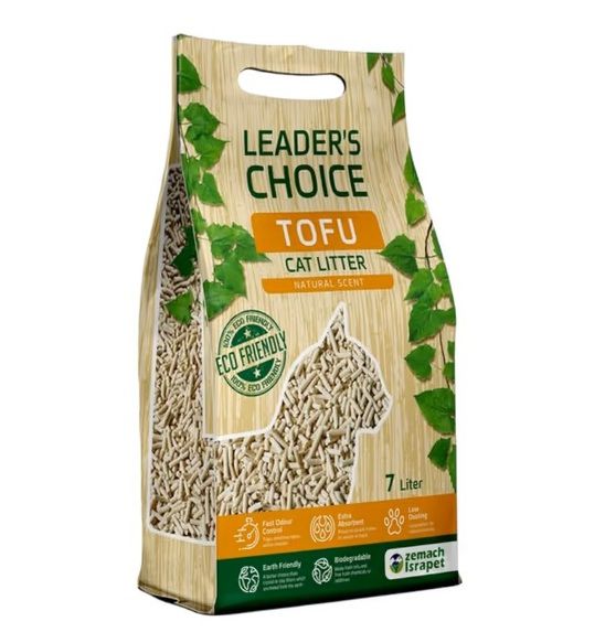 LEADER'S CHOICE חול מתגבש טבעי על בסיס טופו - חול לחתולים