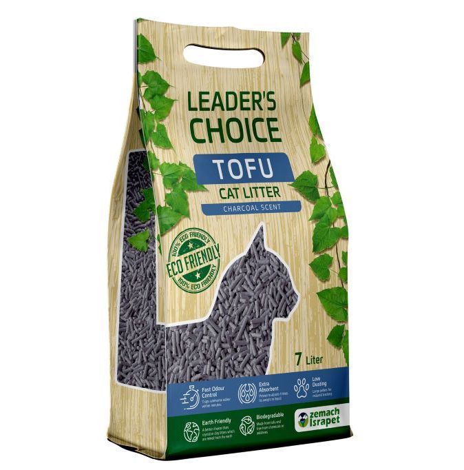 LEADER'S CHOICE חול מתגבש טבעי על בסיס טופו פחם פעיל - חול לחתולים
